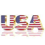 USA Flag Typography Gold With Reflection No Background