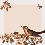 Clip art of autumn decoration with flowers and a small bird