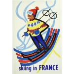 Skiing in France vintage travel image