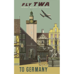 Fly TWA German vintage travel poster vector drawing