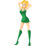 Young lady in green dress and tall boots