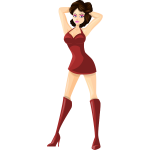 Brunette model in red dress