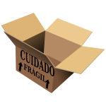 Vector image of open cardboard box with cuidado fragil sign on it