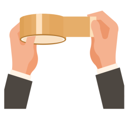 Person holding a roll of packing tape