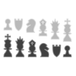 Vector clip art of set of black and white chess pieces