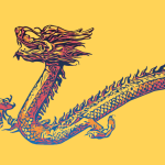 Asian Dragon on Yellow Background