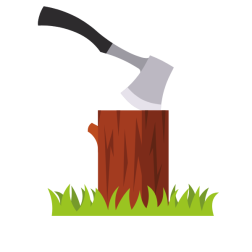 An ax in a wood log