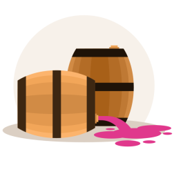 Wooden Barrels with Spilled Wine