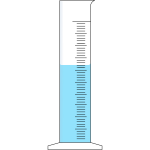 breiter Messzylinder mit blauer Fluessigkeit