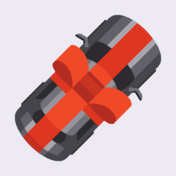 Car wrapped with a red bow