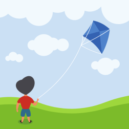 A child is playing with a kite