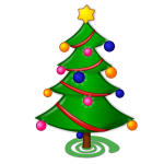 Christmas tree with ornaments and red ribbon vector graphics
