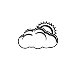 Clip art of black and white cloudy with some sun day sign