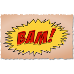 Vintage comic BAM sound effect on brown background