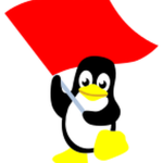 Penguin with red flag