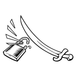 Vector clip art of a sword cracking a padlock
