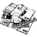 Vector clip art of Euro notes in black and white