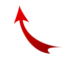 Vector drawing of red curved arrow,