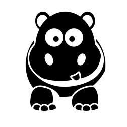 Cute Black and White Hippopotamus Silhouette
