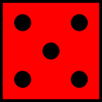 Five red dots on red background