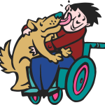 Dog with boy in wheelchair