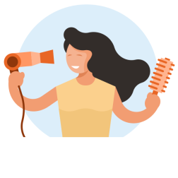 Woman Drying Hair with Blow Dryer and Brush