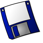 Vector image of a dark blue labelled floppy disk icon