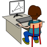 Boy using computer vector drawing