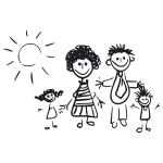 Black and white kid's drawing of a family