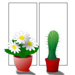 Vector illustration of potted flower plants on window