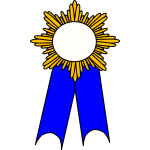 Vector graphics of golden medallion with blue ribbon
