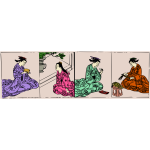 Asian ladies in colorful kimonos