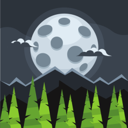 Night Forest Landscape with Full Moon