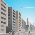 Futuristic street with robots