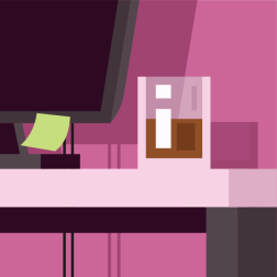 Drinking glass on the desk