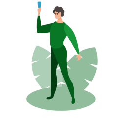 Green man cheering with a glass