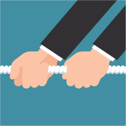 Hands pull rope