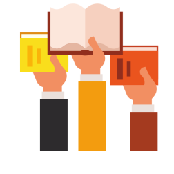 Hands with various books