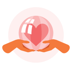 Hands hold a heart in the glass
