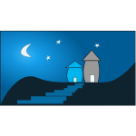 Vector clip art of two houses at moonlight