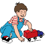 Boy playing with toy truck vector drawing