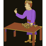 Vector drawing of king counting gold coins