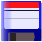 Vector image of a blue labelled floppy disk icon