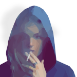 Lady in a hood smoking