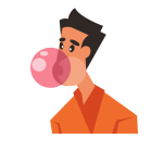 A man blowing balloons with a chewing gum