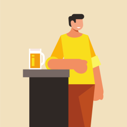 Man at the bar drinking beer