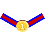 Vector image of gold medal with red and blue ribbon