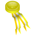 Vector drawing of golden medallion with yellow ribbons