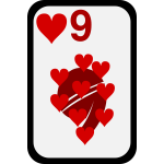 Nine of Hearts funky playing card vector clip art