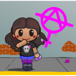 Girl with anarcho-feminist graffiti